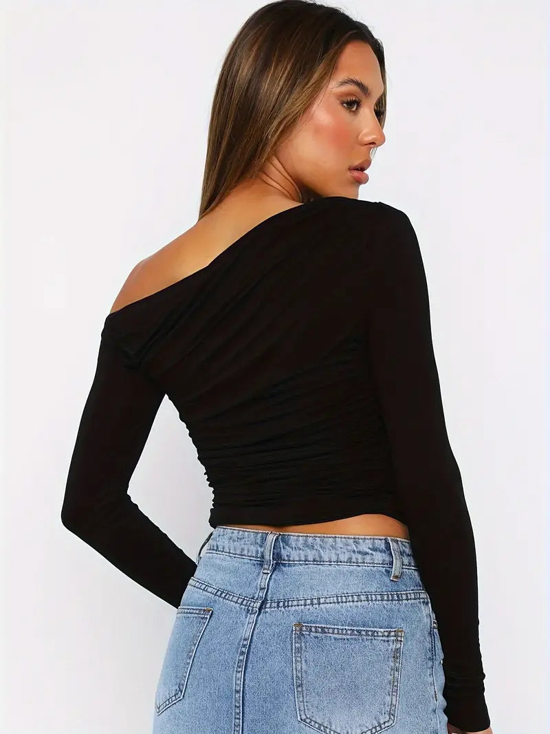 Effortless Style Long Sleeve One-shoulder Top