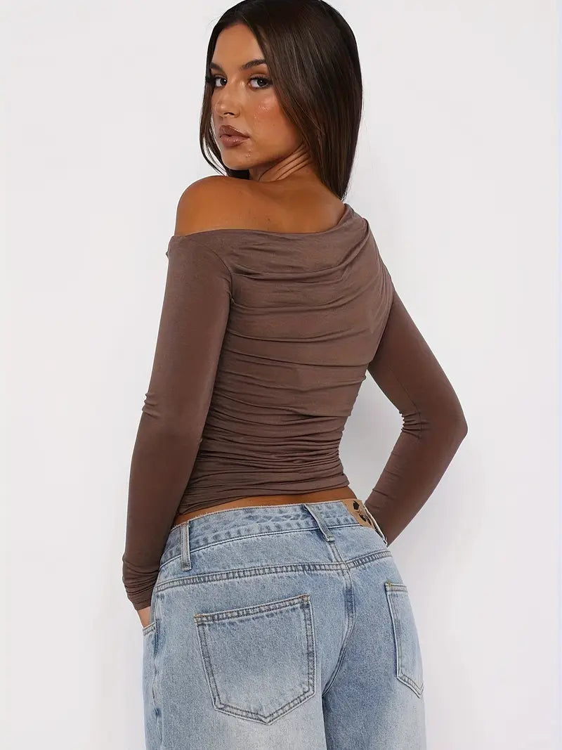 Effortless Style Long Sleeve One-shoulder Top