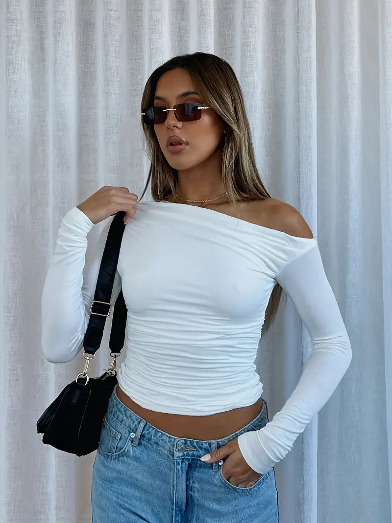 Effortless Style Long Sleeve One-shoulder Top