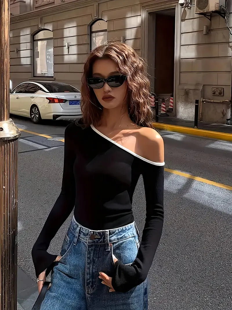 Always Elegant Off-shoulder Long-sleeved Top