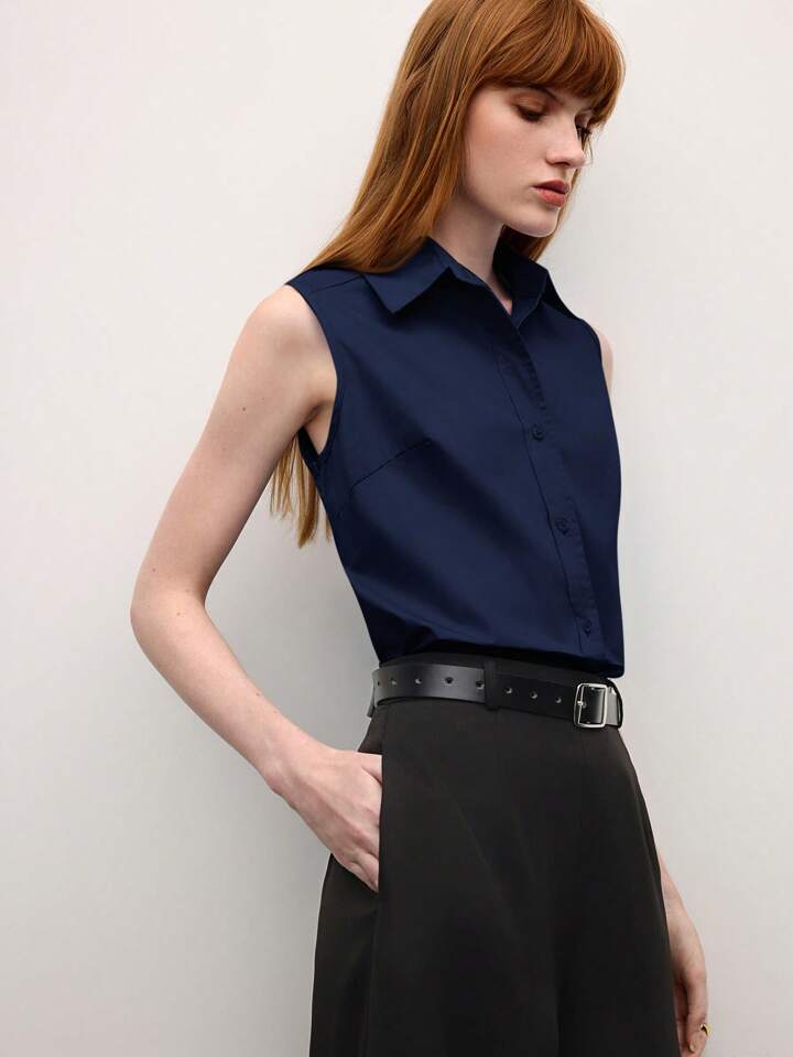 Navy Celeste Classic Collar Blouse