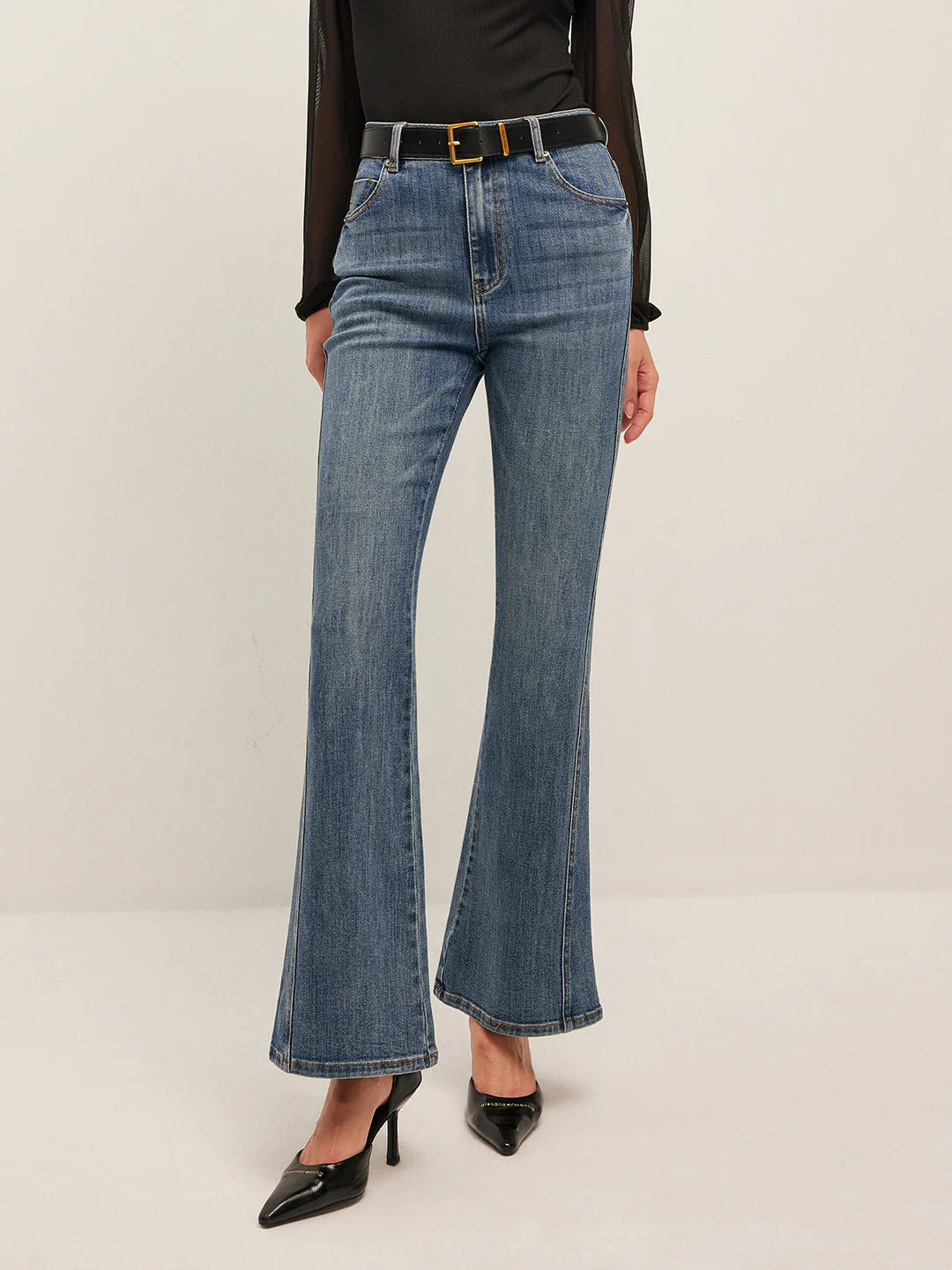 Casual Style Flared Mid-Waisted Skinny Jeans