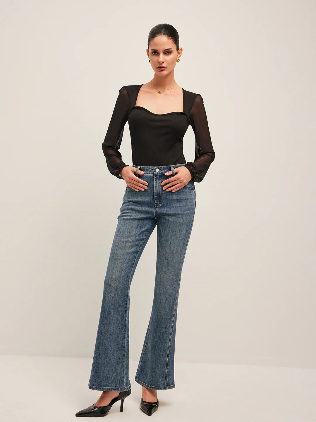 Casual Style Flared Mid-Waisted Skinny Jeans