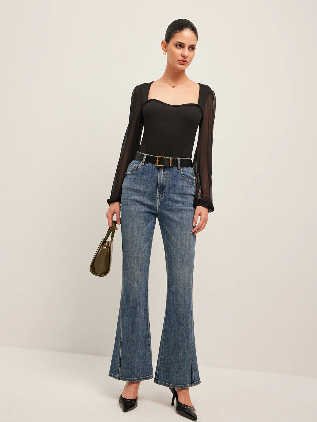 Casual Style Flared Mid-Waisted Skinny Jeans