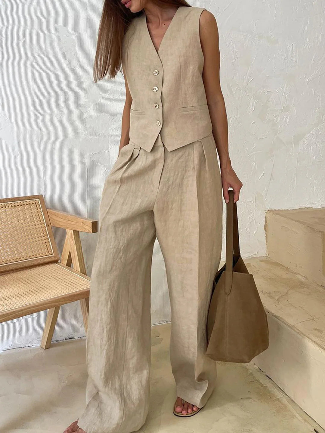 Always Chic Cotton & Linen Pants Matching Set