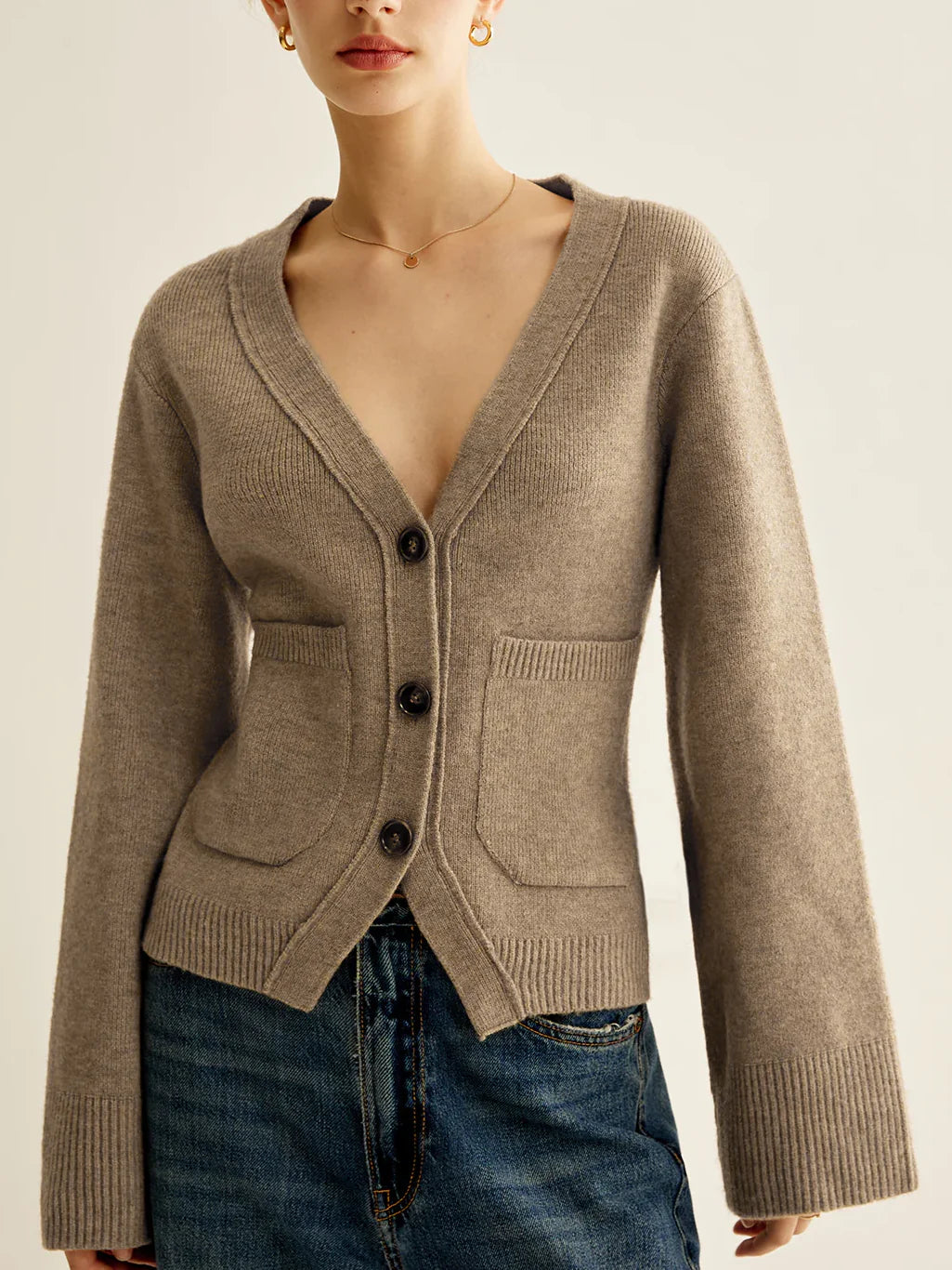 V-neck Button Knitted Cardigan