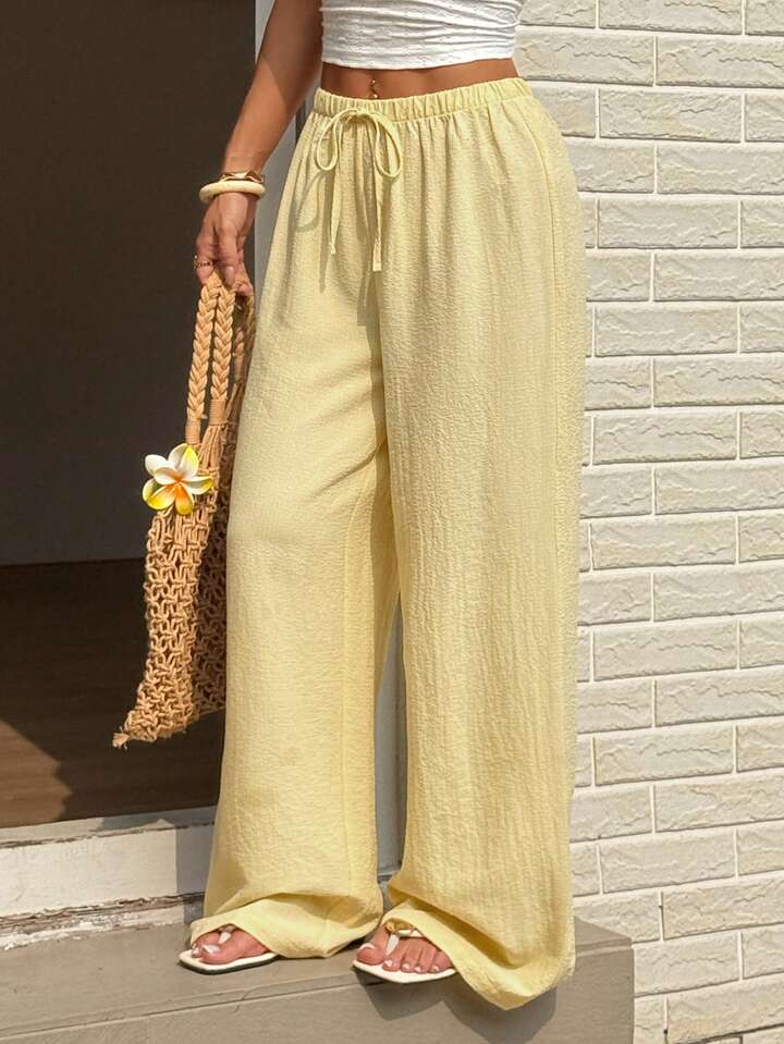 Butter Yellow Lightweight Relaxed-Fit Trousers with Elegant Coastal Vibes