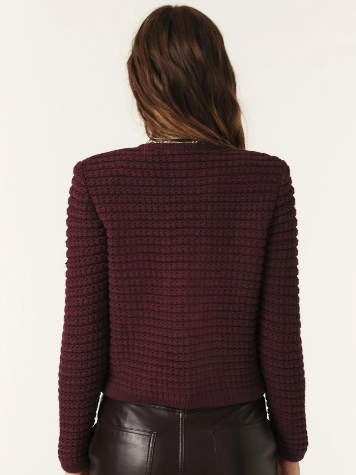 Knitted Burgundy Long-Sleeved Cardigan