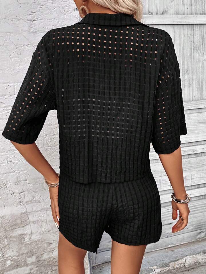Textured Button-Up Shirt & Drawstring Shorts Co-Ord for Effortless Summer Style