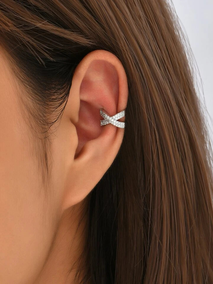 Luxury Crystal Ear Clip – Modern X Design Non-Piercing Earring