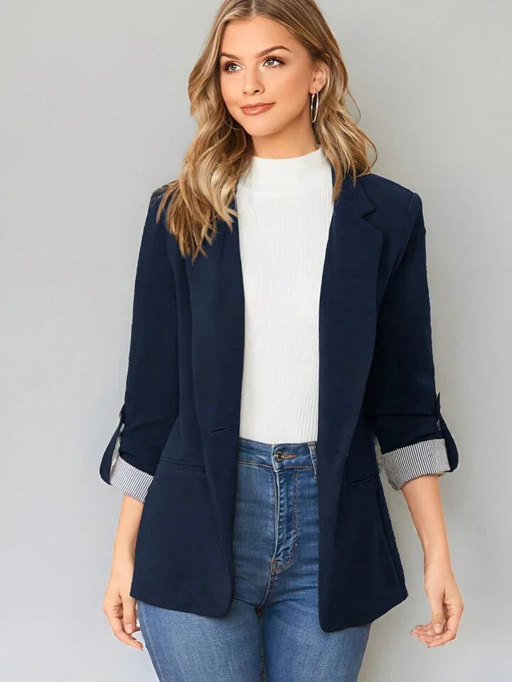 Lapel Notch Collar Roll Tab Sleeve Blazer | LA FEMME WANDERER