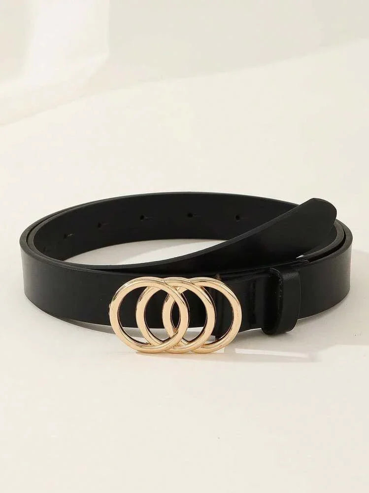 Black Belt with Triple Gold Ring Buckle
