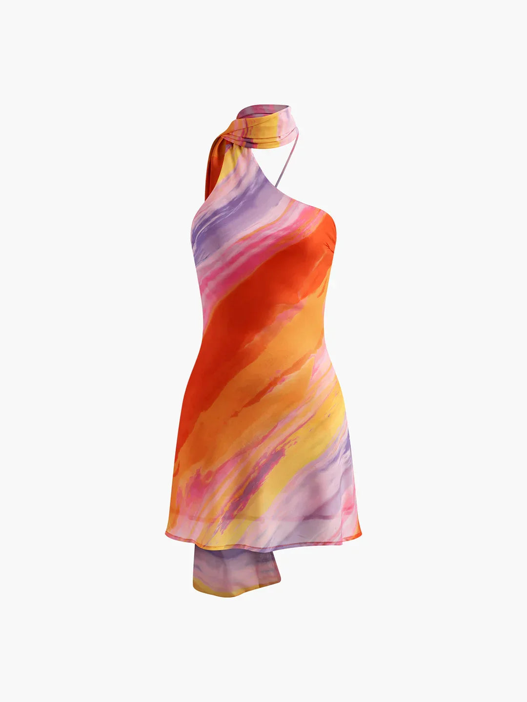 Semi-Sheer Halter Backless Tie Dye Short Dress | LA FEMME WANDERER Semi-Sheer Halter Backless Tie Dye Short Dress | LA FEMME WANDERER
