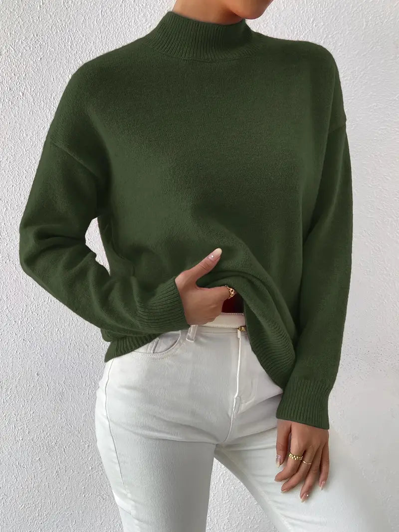 Half Turtleneck Solid Color Long Sleeve Knitted Sweater