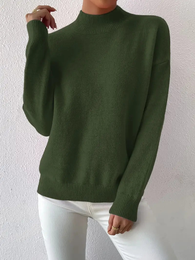 Half Turtleneck Solid Color Long Sleeve Knitted Sweater