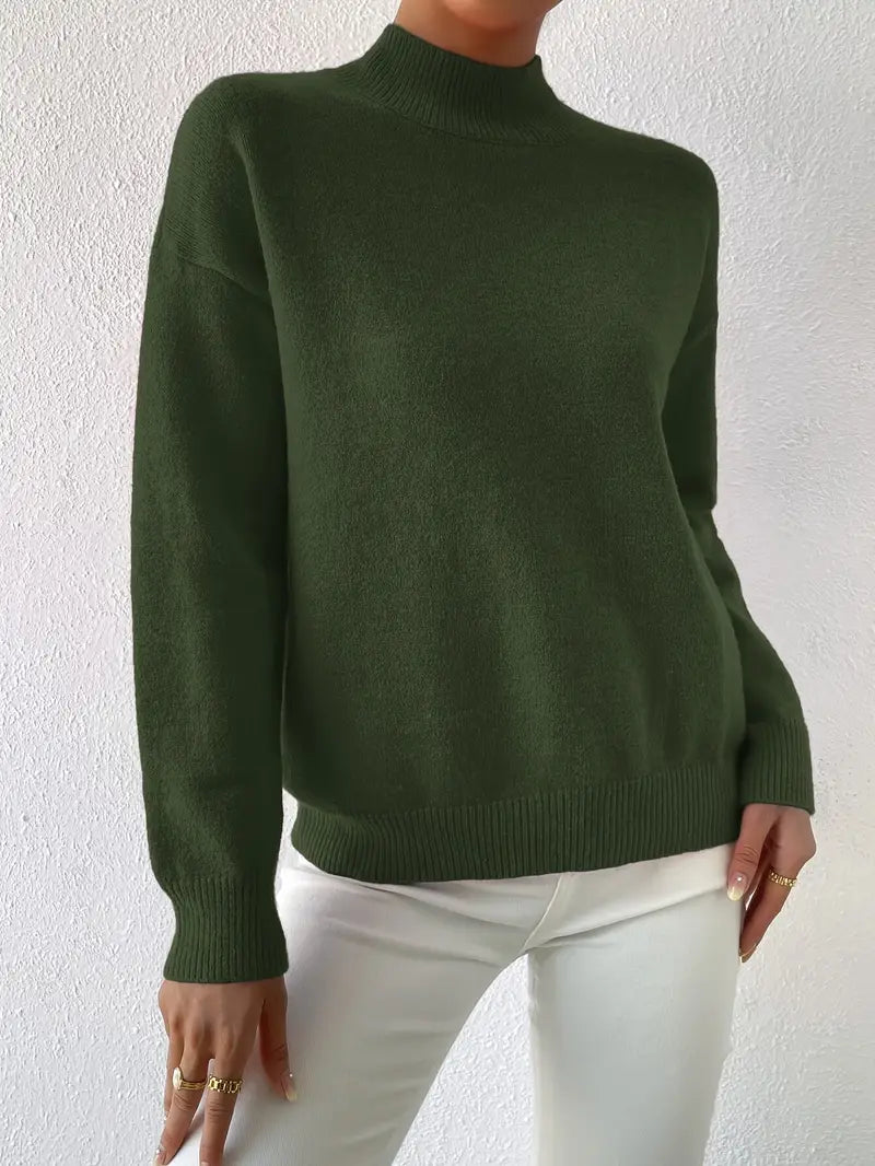 Half Turtleneck Solid Color Long Sleeve Knitted Sweater