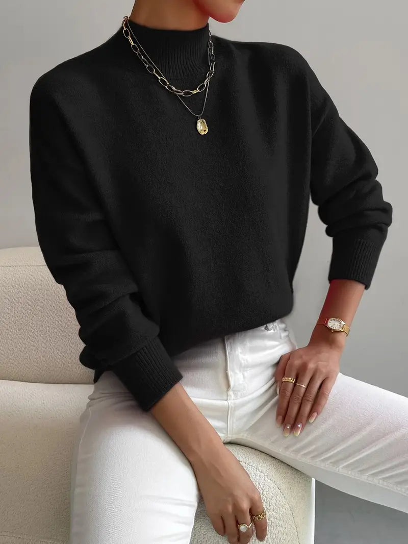 Half Turtleneck Solid Color Long Sleeve Knitted Sweater