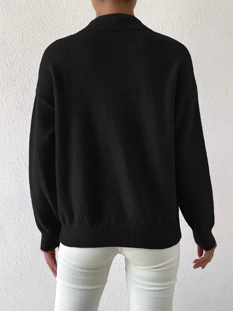 Half Turtleneck Solid Color Long Sleeve Knitted Sweater