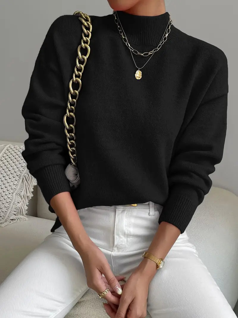 Half Turtleneck Solid Color Long Sleeve Knitted Sweater