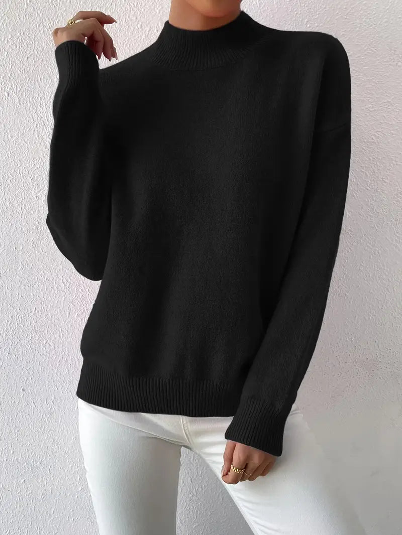 Half Turtleneck Solid Color Long Sleeve Knitted Sweater