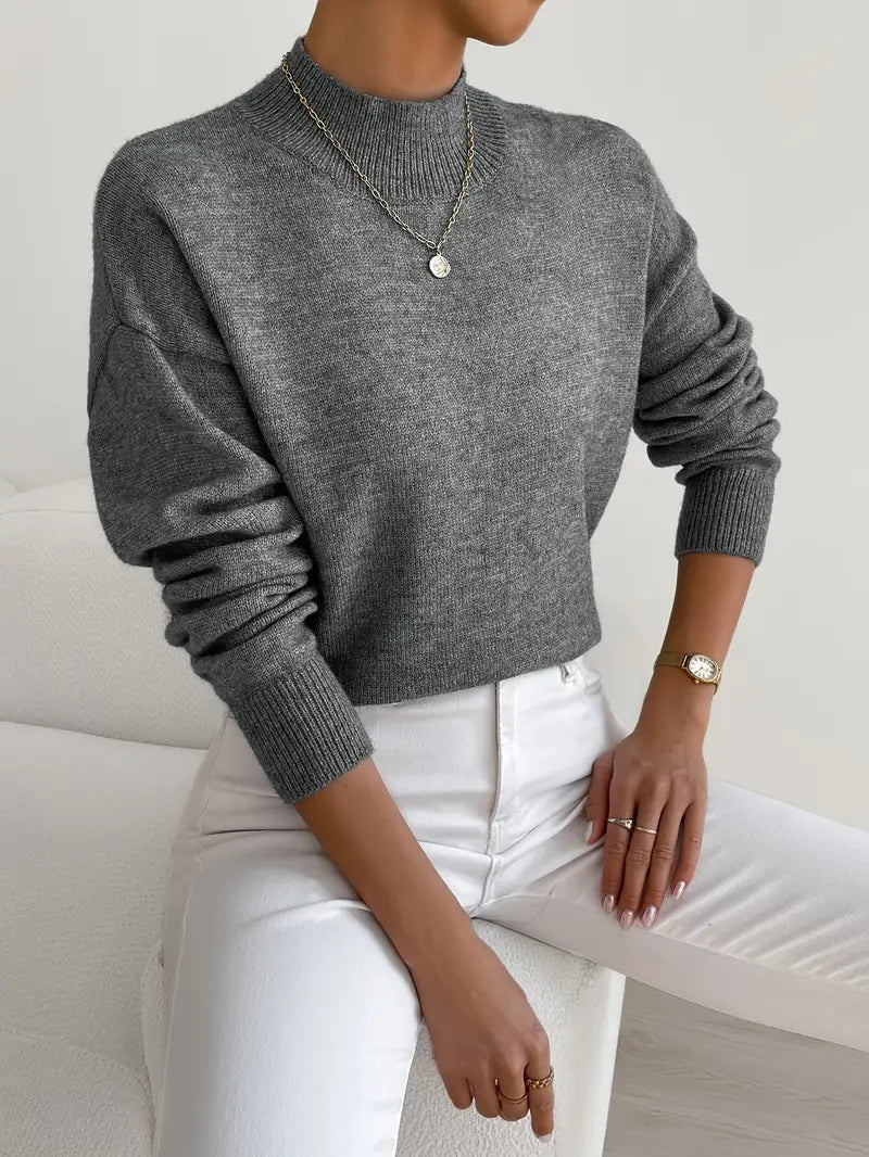 Half Turtleneck Solid Color Long Sleeve Knitted Sweater