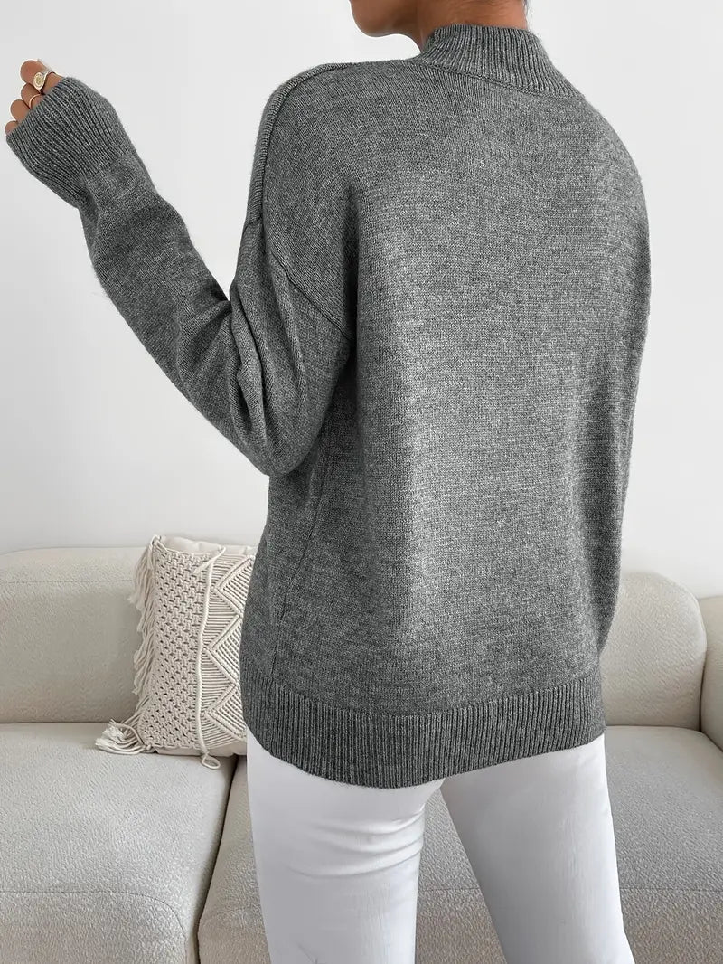 Half Turtleneck Solid Color Long Sleeve Knitted Sweater