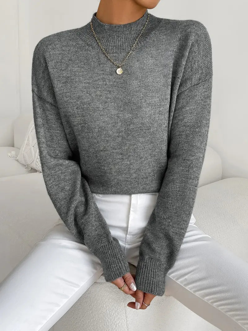 Half Turtleneck Solid Color Long Sleeve Knitted Sweater