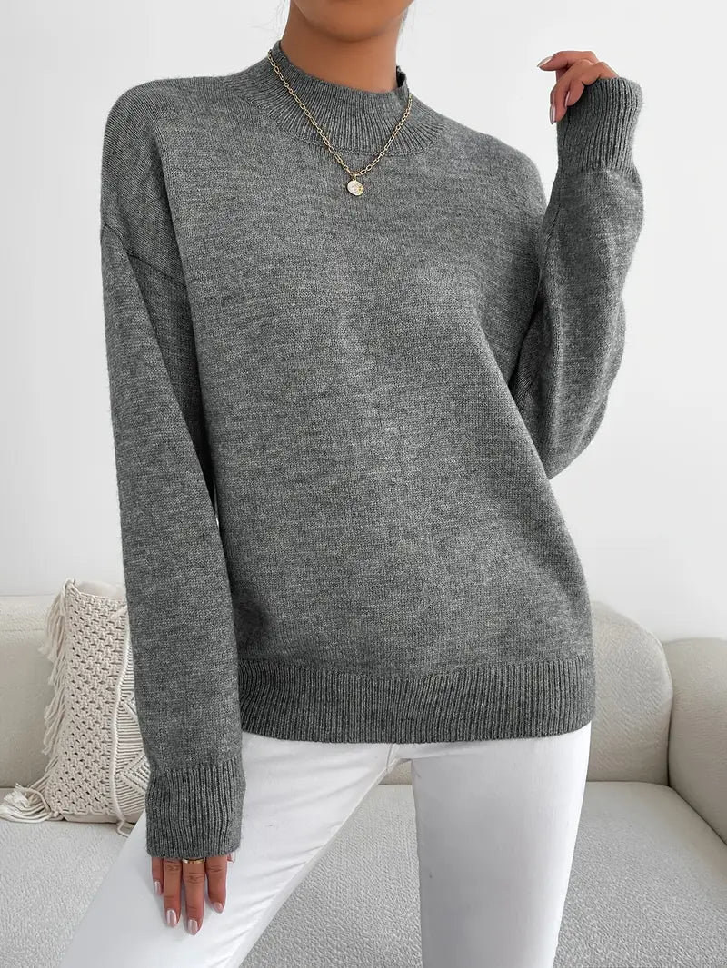 Half Turtleneck Solid Color Long Sleeve Knitted Sweater