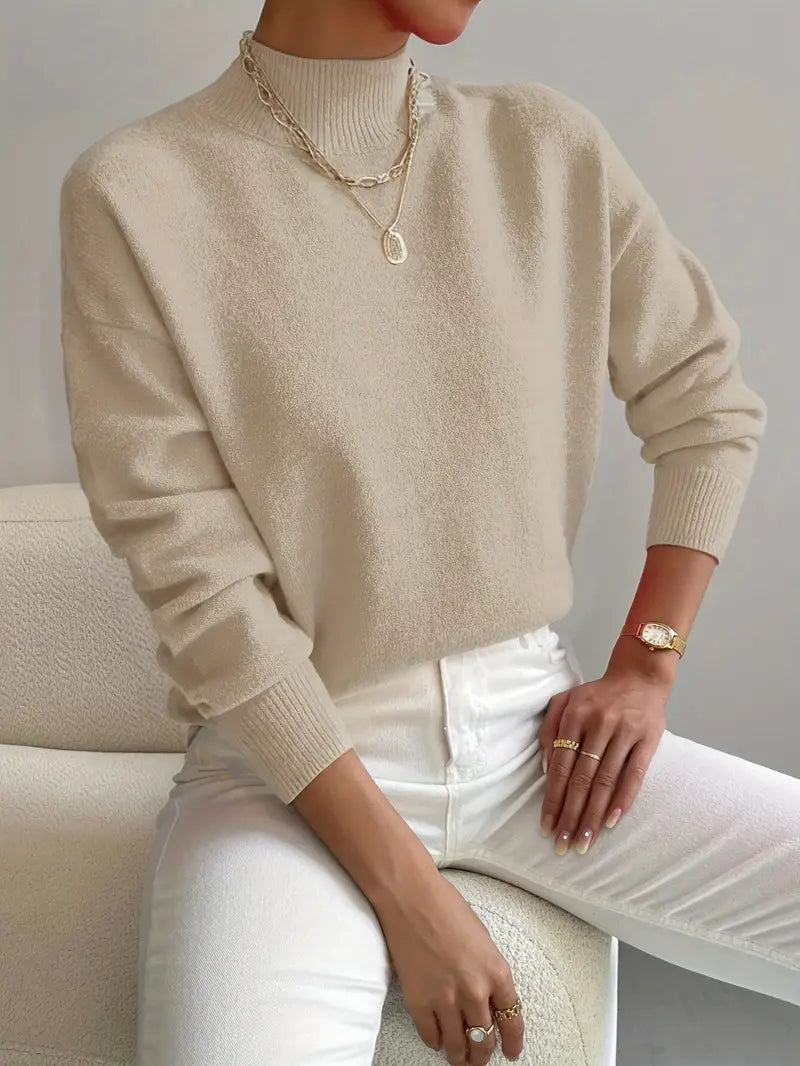 Half Turtleneck Solid Color Long Sleeve Knitted Sweater