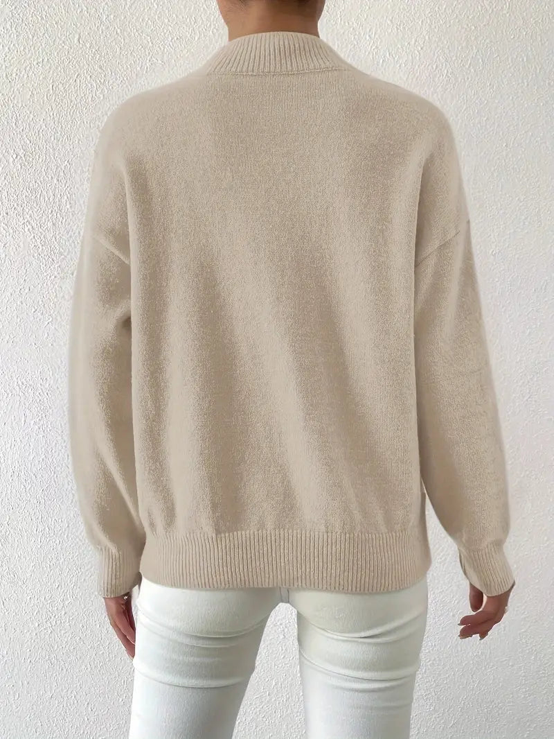 Half Turtleneck Solid Color Long Sleeve Knitted Sweater