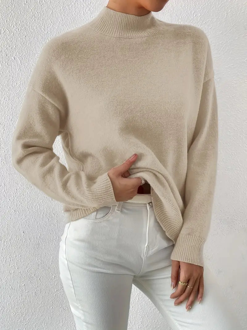 Half Turtleneck Solid Color Long Sleeve Knitted Sweater