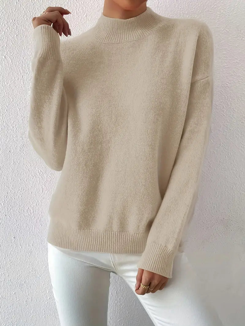 Half Turtleneck Solid Color Long Sleeve Knitted Sweater