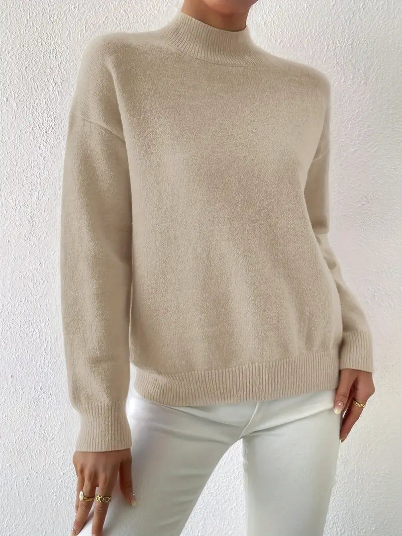 Half Turtleneck Solid Color Long Sleeve Knitted Sweater