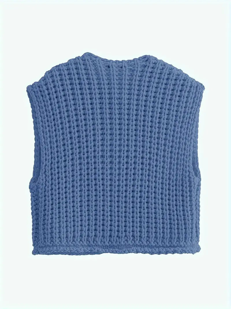 Pocket Sleeveless Short Knitted Cardigan Vest