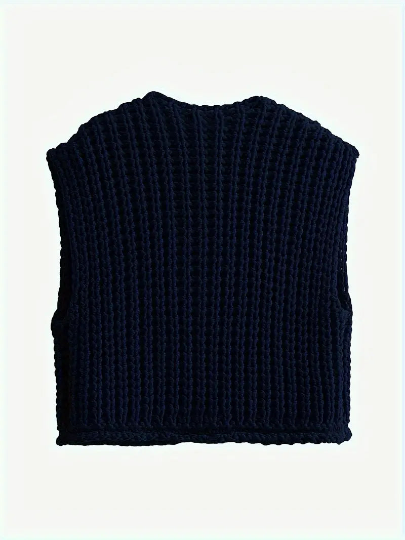 Pocket Sleeveless Short Knitted Cardigan Vest