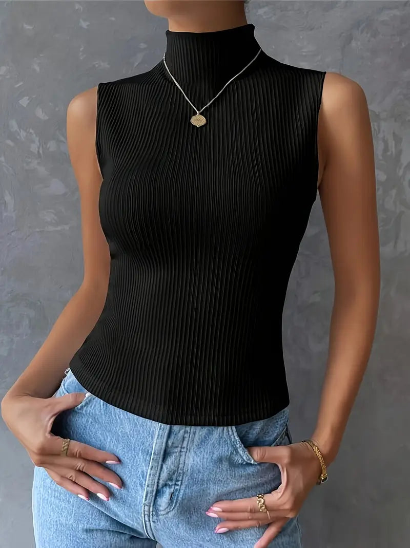 Half-turtleneck Sleeveless Knitted Vest