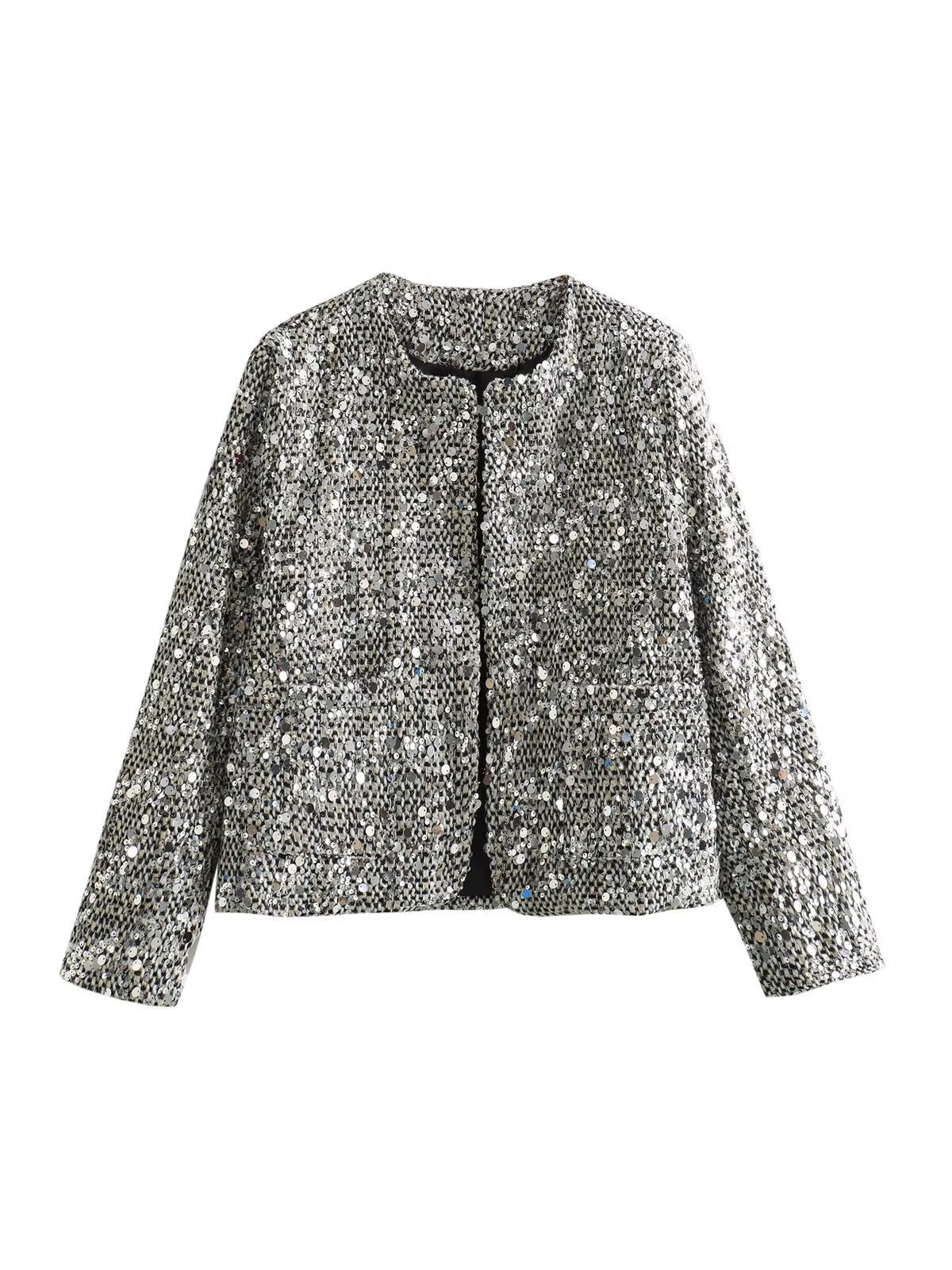 Elegant Tweed Sequined Jacket