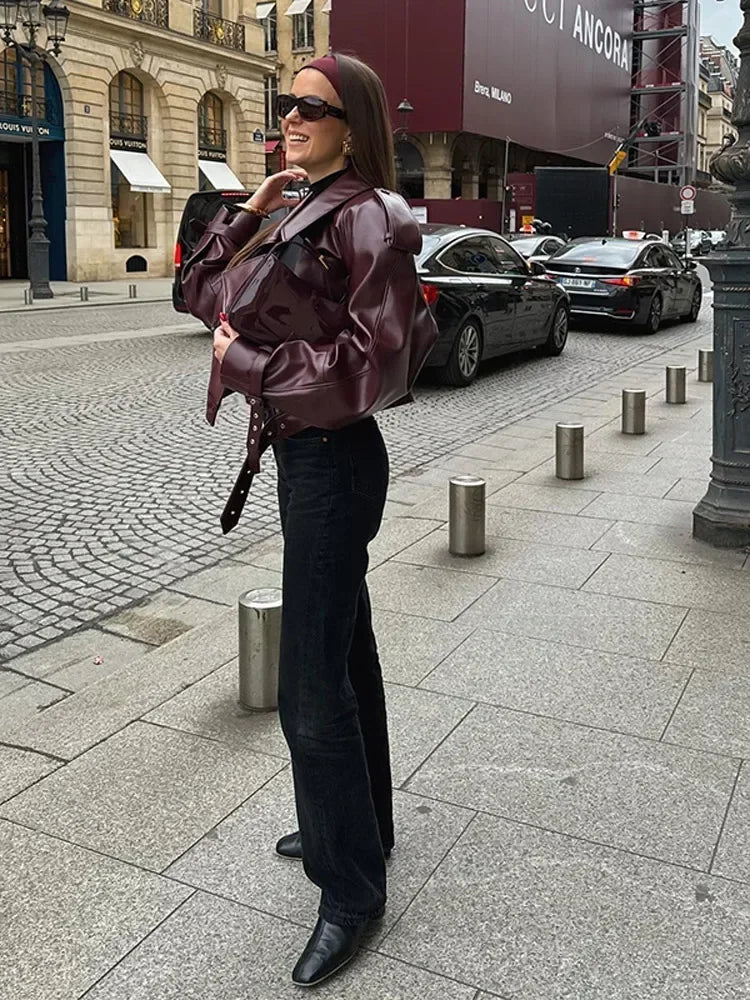 Burgundy Faux Leather Jacket