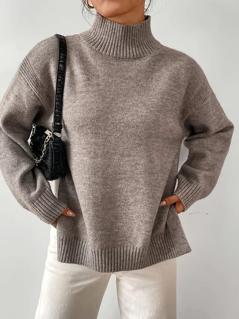 Casual Turtleneck Taupe Sweater