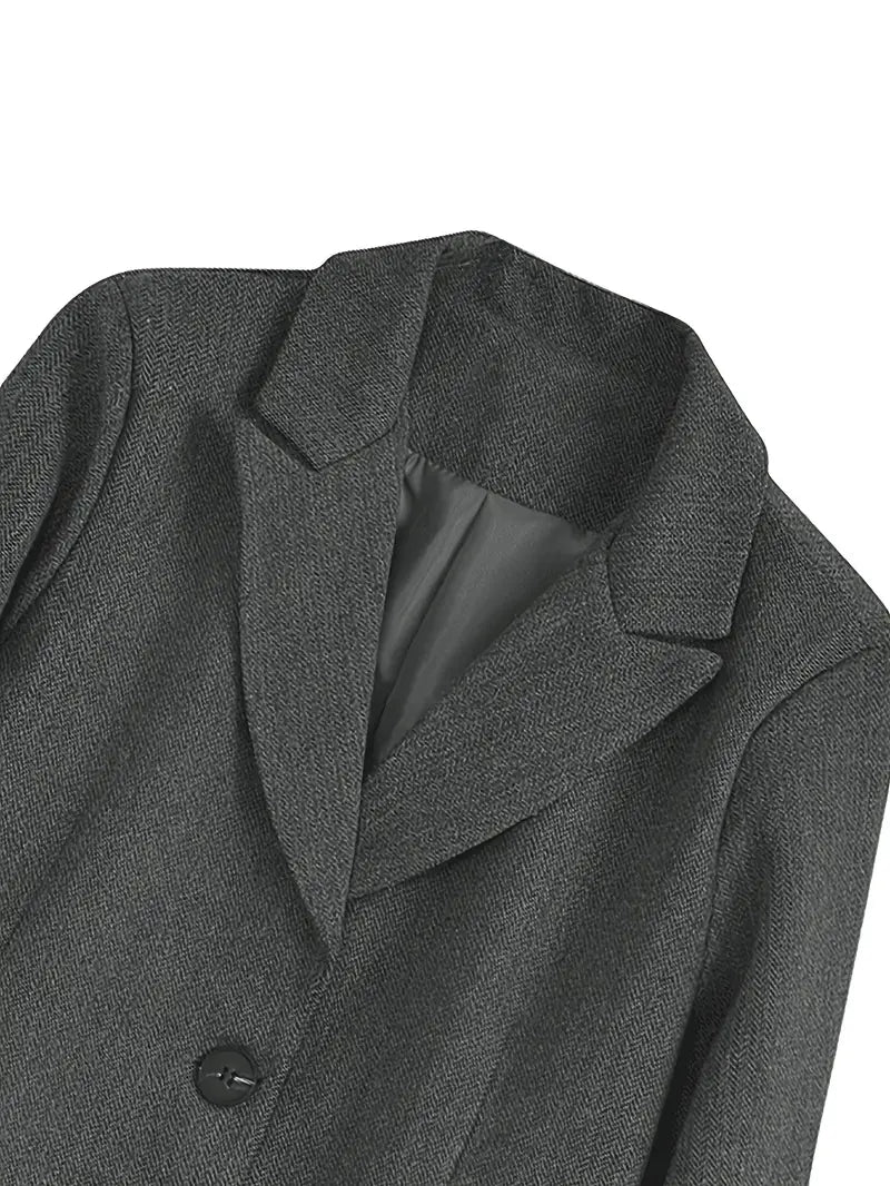 Chic Retro Herringbone Fleece-Blend Blazer - LA FEMME WANDERER