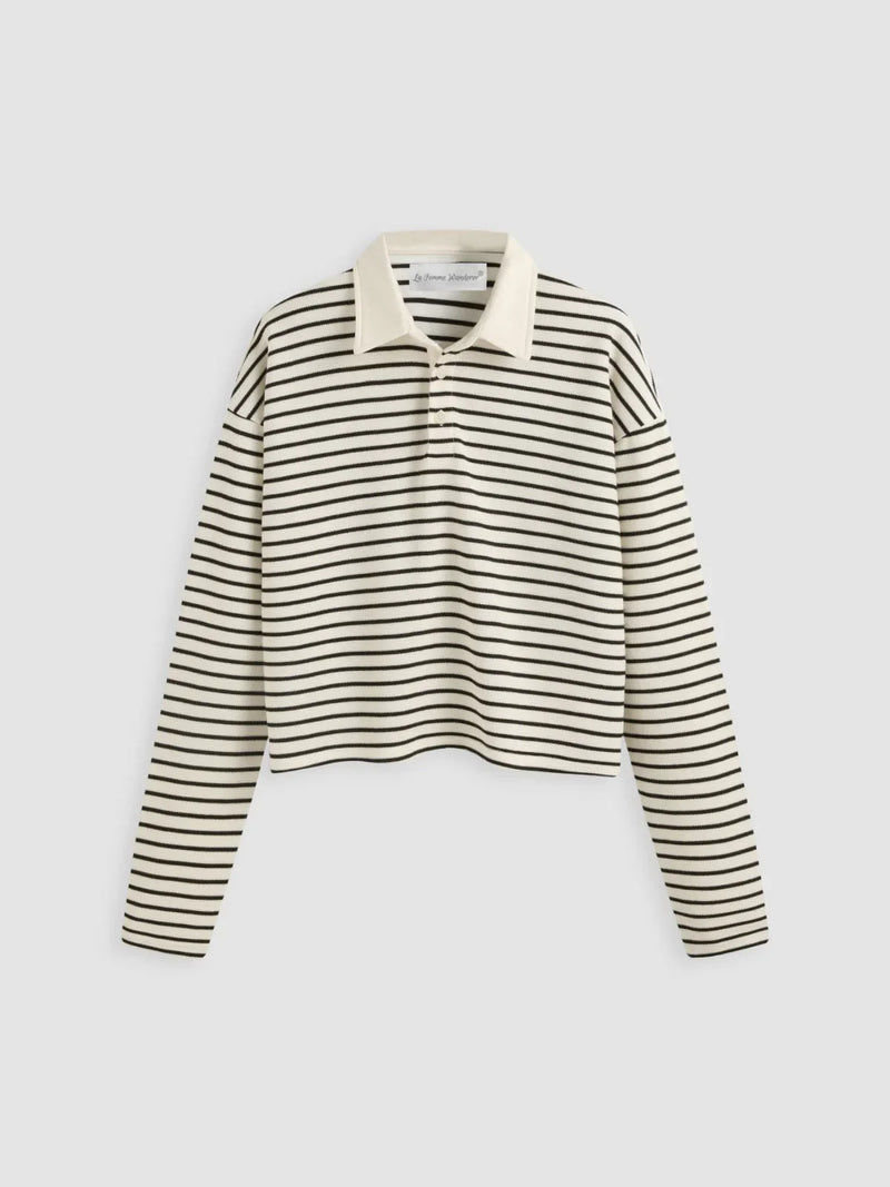 Sophisticated Stripe Breton Collared Pullover