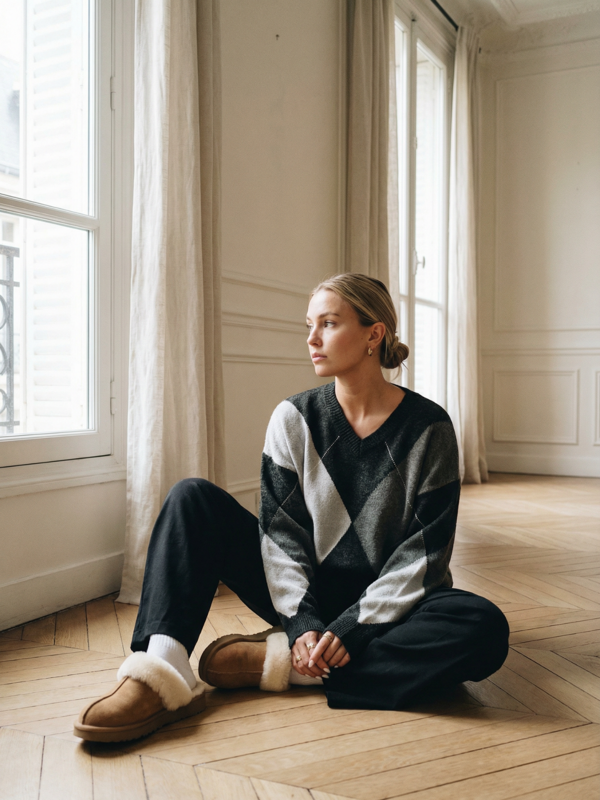 Diamond Grid Colorblock Knit Pullover