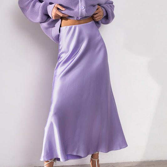 High Waist Artificial Silk  Skirt