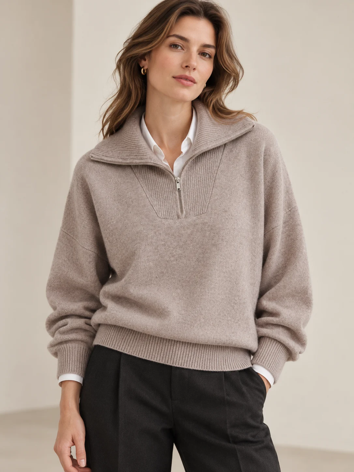 Cashmere Blend Half-Zip Collar Sweater