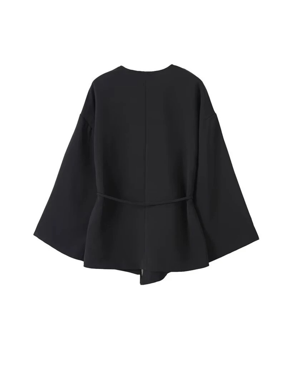 Womens Lace Up Wrap Cross V Neck Long Sleeve Kimono Top Black For Office Casual Wear