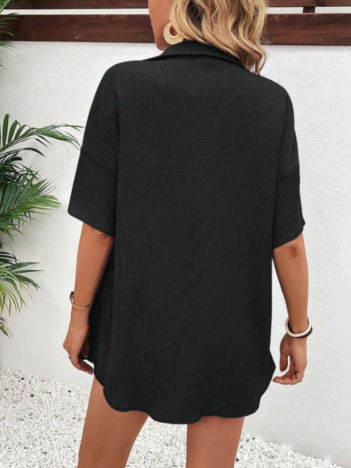 Cotton Button-Up Shirt with Comfortable Elastic-Waist Shorts