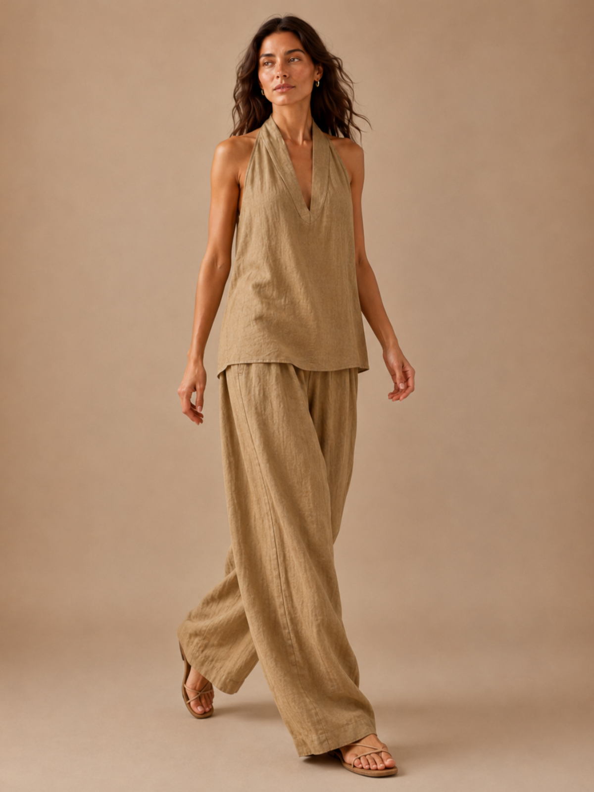 Elegant Style Halter Top & Wide-Leg Pants Co-Ord