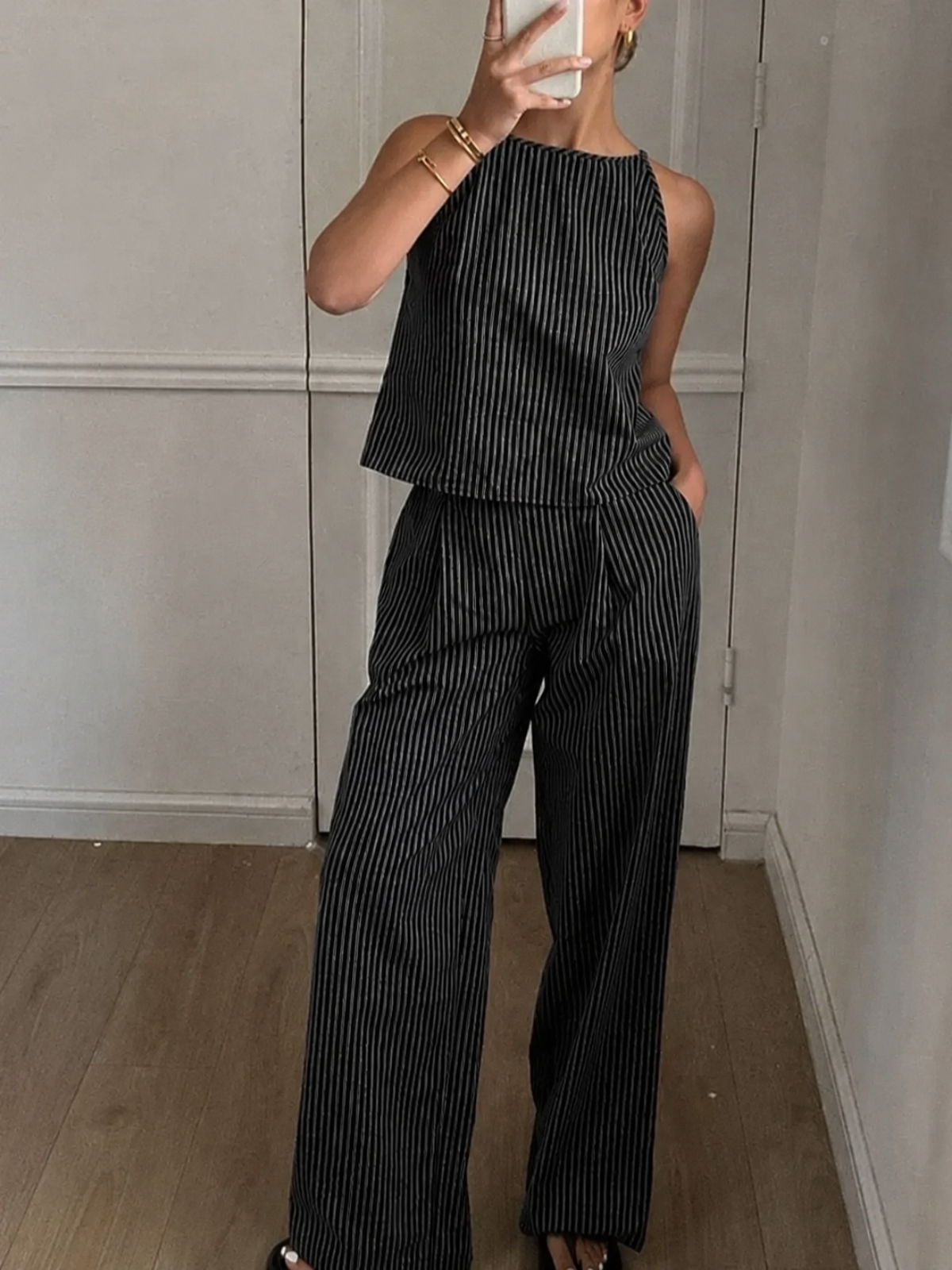 Casual & Chic Black Striped Matching Set